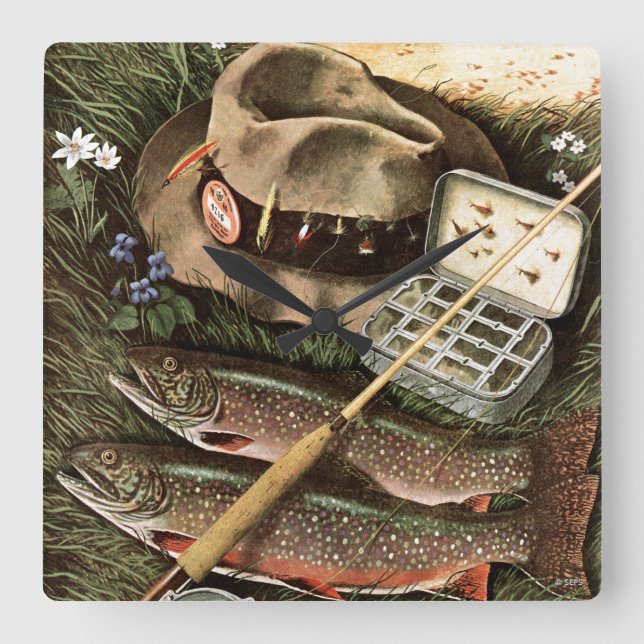 Fishing Still Life Square Wall Clock (Front)