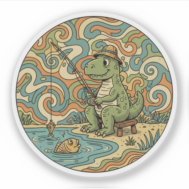 Fishing T-Rex - Groovy Dinosaur Angler (Front)