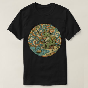 Fishing T-Rex - Groovy Dinosaur Angler T-Shirt