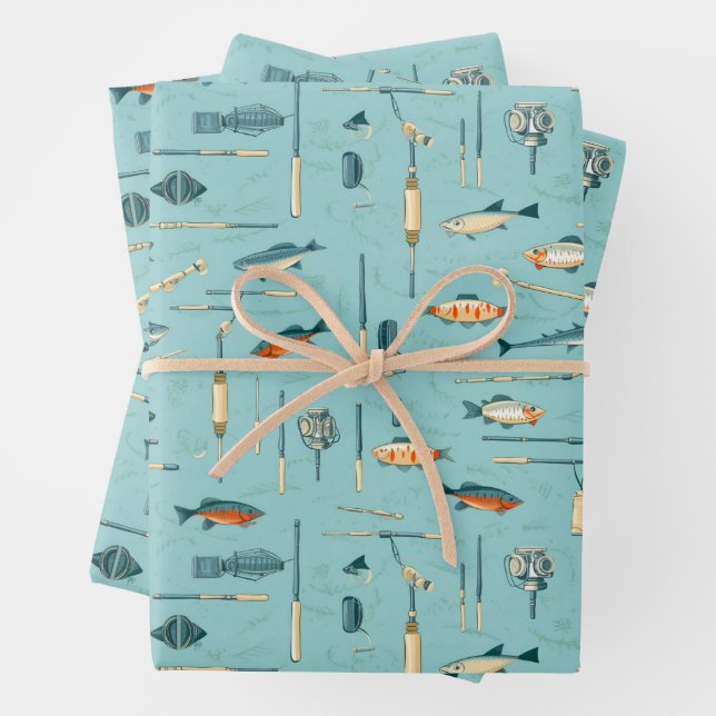 Fishing Tackle Fish Fishing Rods Sports Wrapping Paper Sheet (In situ)