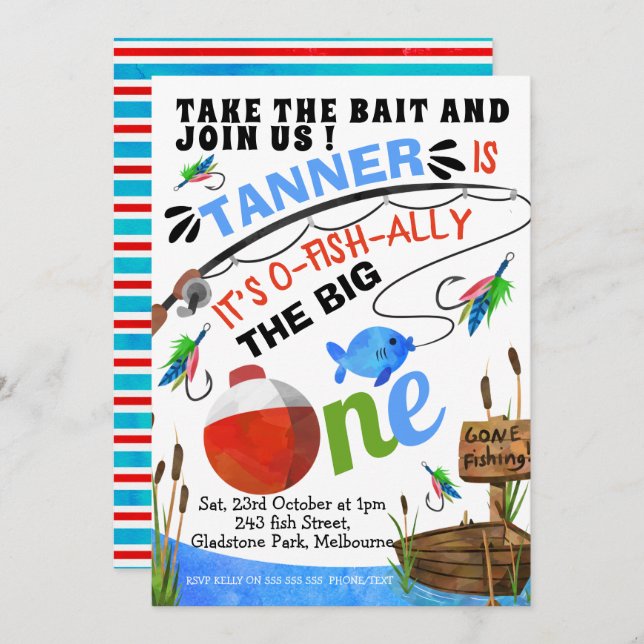 Fishing Take The Bait Big One Birthday Invitation (Front/Back)