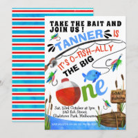 Fishing Take The Bait Big One Birthday Invitation