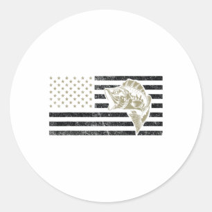 Fishing Tee For Men - Vintage Us American Flag Men Classic Round Sticker