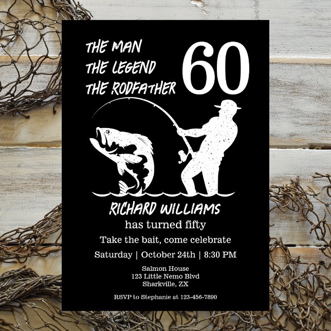 Fishing the Legend Rodfather 60th Birthday Invitation (Creator Uploaded)
