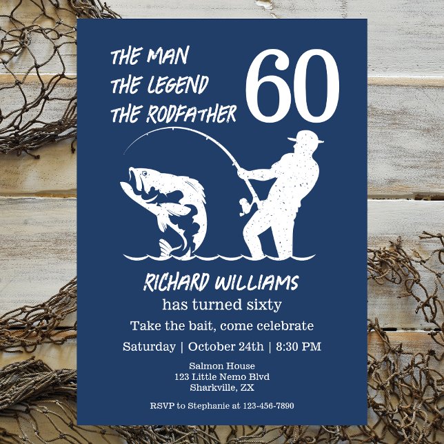 Fishing the Legend Rodfather 60th Birthday Invitation (Creator Uploaded)