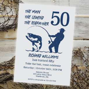 Fishing the Rodfather Big Fish 50th Birthday Invitation