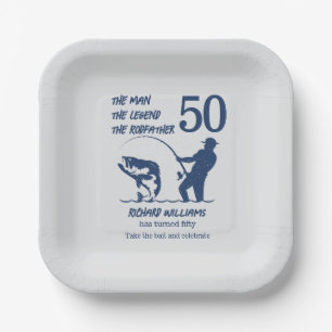 Fishing the Rodfather Big Fish 50th Birthday Paper Plate