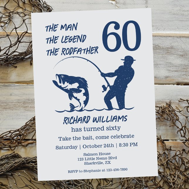 Fishing the Rodfather Big Fish 60th Birthday Invitation (Creator Uploaded)