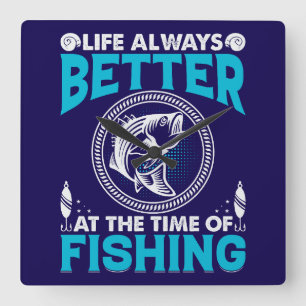 Fishing Theme Square Wall Clock