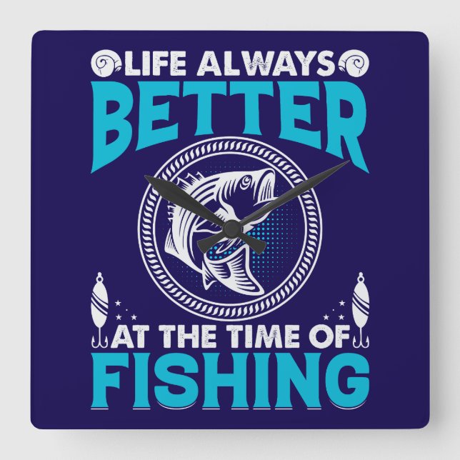 Fishing Theme Square Wall Clock (Front)