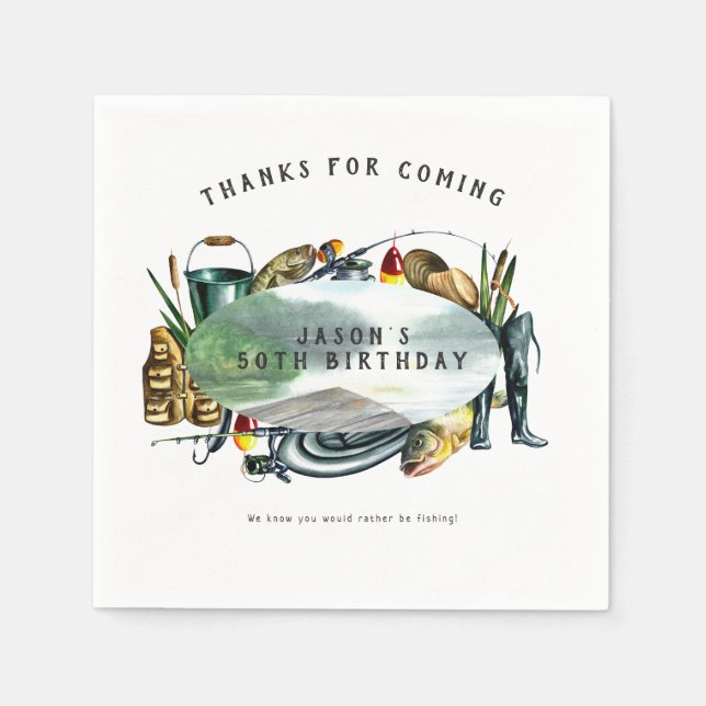 Fishing Themed Birthday Party Napkins (Front)