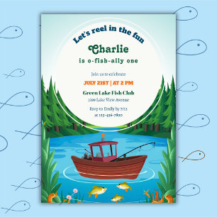 Fishing Themed Boy First Birthday Party Invitation
