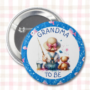 Fishing Themed Girl's Baby Shower Grandma To Be 6 Cm Round Badge
