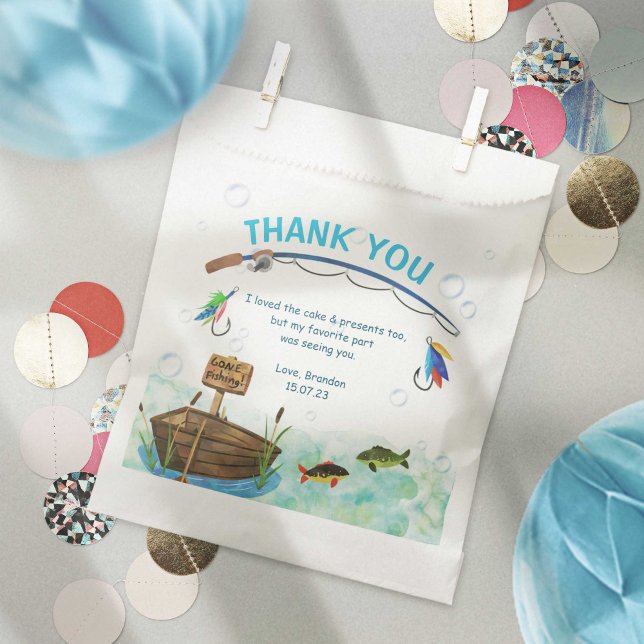 Fishing themed o-fish-ally birthday  favour bag (Fishing themed, o-fish-ally, little fisherman birthday favor bags for cookies, snacks.)