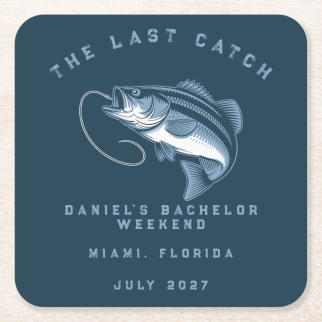 Fishing Themed Weekend Trip Bachelor Party  Square Paper Coaster (Front)
