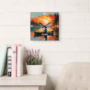 "Fishing Time" Relaxing Fishing Scene Square Wall Clock