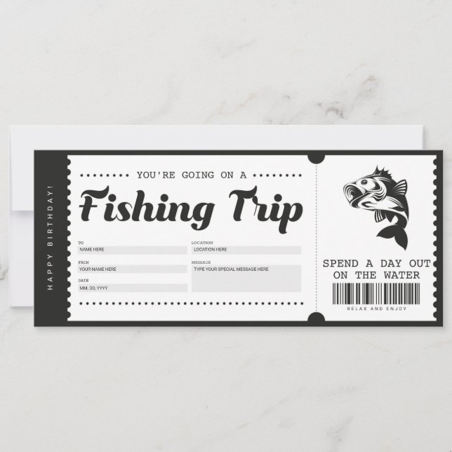 Fishing Trip Gift Ticket Voucher Certificate Invitation (Front)