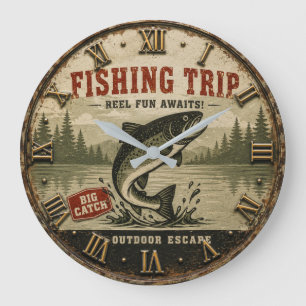 Fishing Trip Rustic Cabin Lake House Large Clock