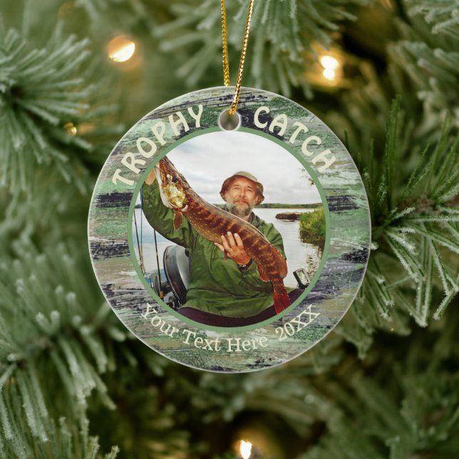 Fishing TROPHY CATCH 2 Photo Commemorative Ceramic Ornament (Tree)