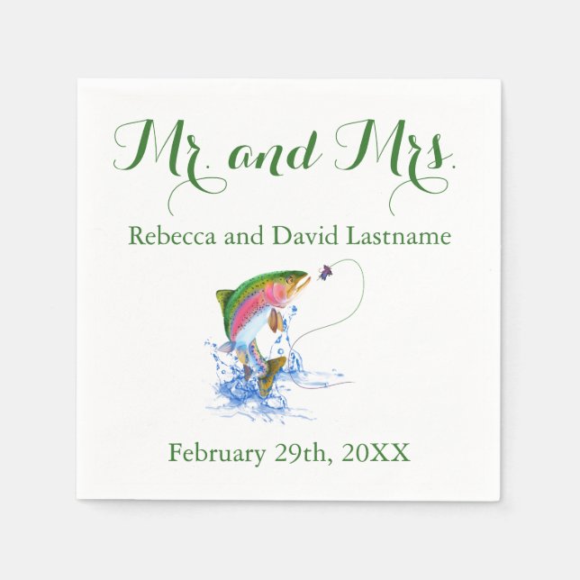 Fishing Trout Themed Wedding Napkin (Front)