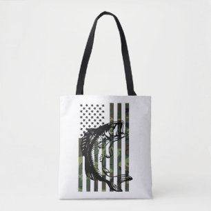 Fishing Tshirt Camouflage USA Flag for Bass Fisher Tote Bag