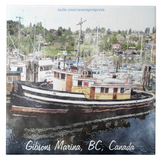Fishing Tug Boat 5 Watercolour Art 6" Tile (Front)