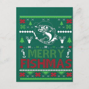 FISHING Ugly Christmas Apparel Bass Fish, Merry Fi Postcard