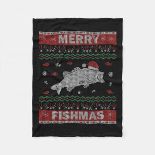 Fishing Ugly Christmas Sweater Outfit Gift Merry F Fleece Blanket
