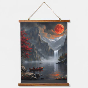 Fishing Under the Red Moon Hanging Tapestry