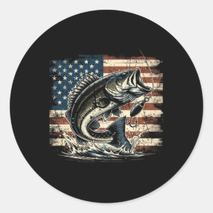 Fishing Us American Flag Byss Fish Fisherman Classic Round Sticker