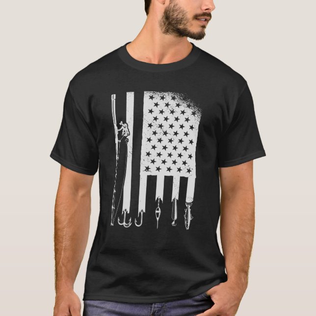 Fishing - USA Flag American Fisherman Fishing Rod T-Shirt (Front)