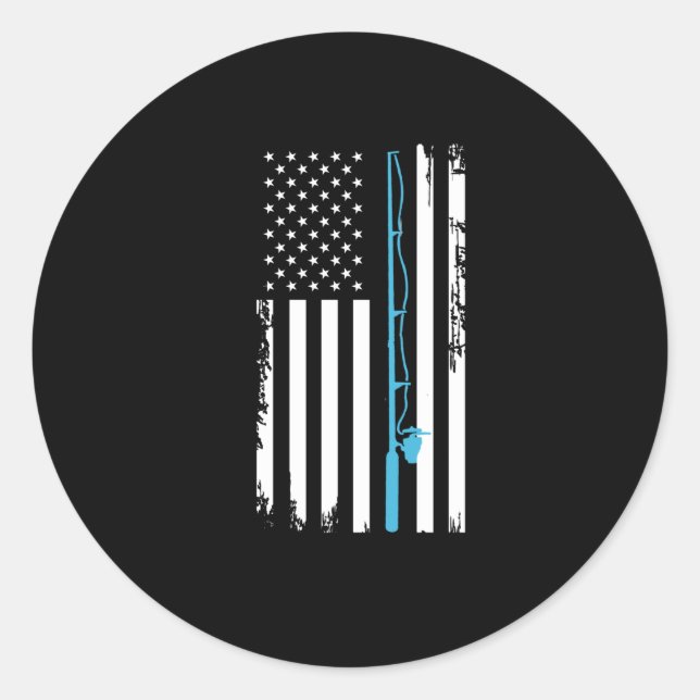 Fishing USA flag fish fishing rod bait gift idea Classic Round Sticker (Front)