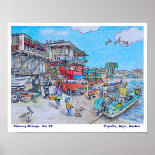 Fishing Village in Popotla, Baja, Mexico Poster