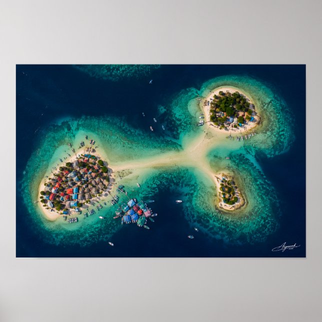 Fishing Village Sandbar Islets Satellite View Poster (Front)
