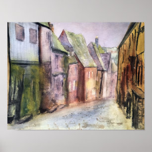 FISHING VILLAGE WATERCOLOUR POSTER