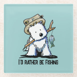 Fishing Westie Glass Coaster