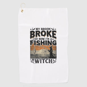 Fishing Witch Halloween Vintage Vector Design_1 Golf Towel