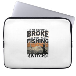 Fishing Witch Halloween Vintage Vector Design_1 Laptop Sleeve