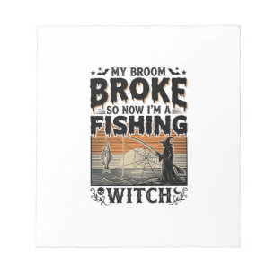 Fishing Witch Halloween Vintage Vector Design_1 Notepad