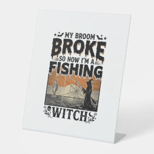 Fishing Witch Halloween Vintage Vector Design_1 Pedestal Sign