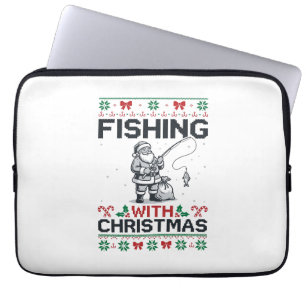Fishing With Christmas Santa Holiday Laptop Sleeve