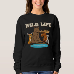 Fishing  With Deer Raccoon Moose Bear Sweatshirt