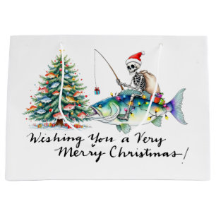 Fishing with Santa Claus Christmas Holiday Large Gift Bag