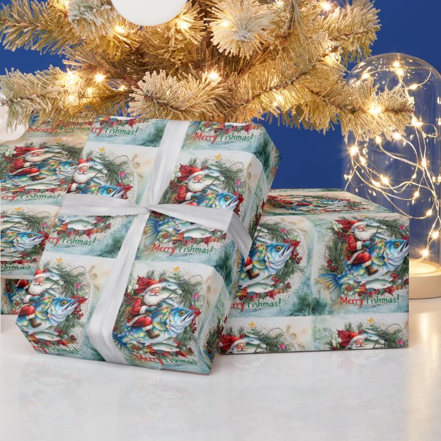 Fishing with Santa Claus Christmas Holiday  Wrapping Paper (Holidays)
