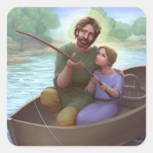 Fishing with St. Joseph Square Sticker