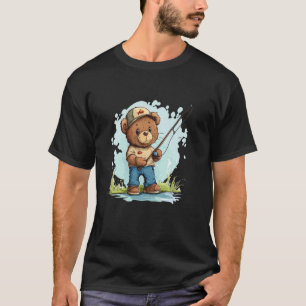 Fishing with Teddy Bear Graphic for Fun Seekers T-Shirt