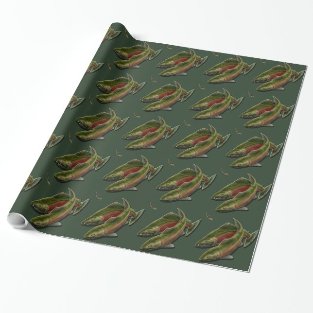 Fishing Wrapping Paper Coho Salmon Christmas Paper (Unrolled)