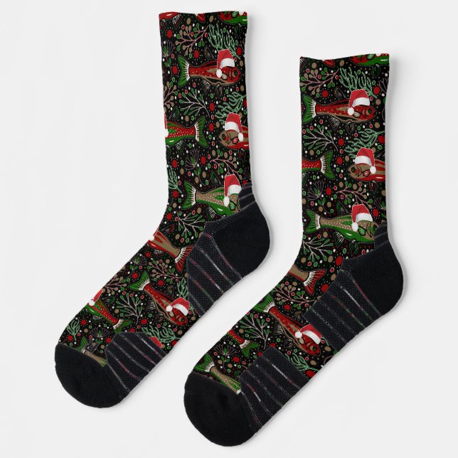 Fishing You a Merry Christmas Red Green Trout Socks (Left)