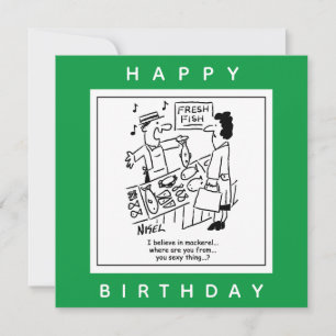 Fishmonger Sings About Mackerel Cartoon Card