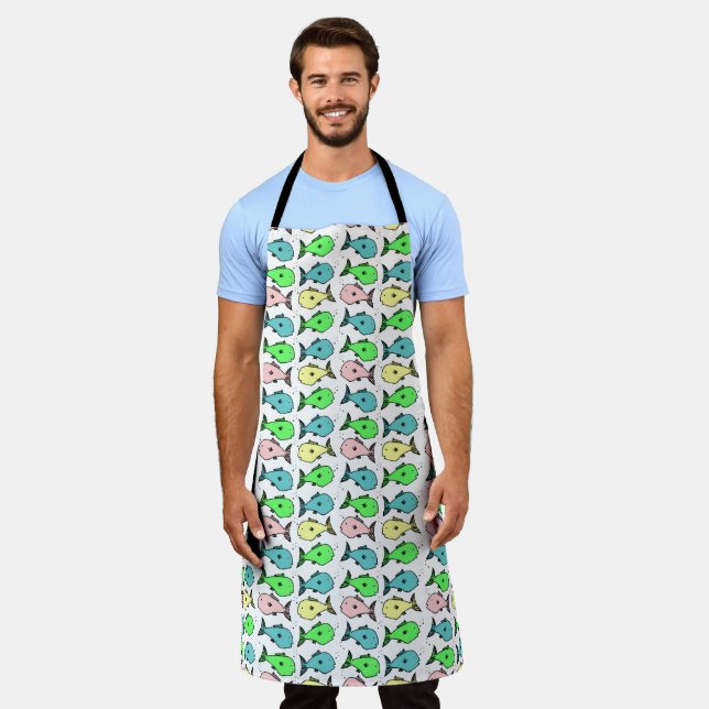 Fishmonger's Colourful Fish Design Apron (Worn)